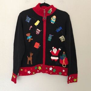 Karen Scott Christmas Cardigan Zip up Sz Large